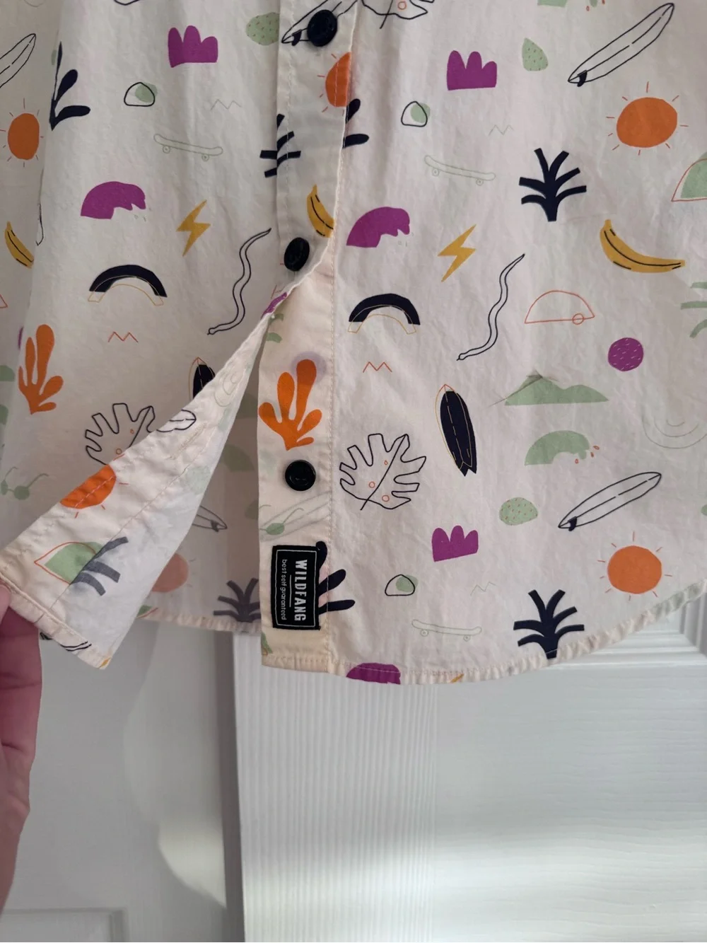 Wildfang Cream Short-Sleeve Button-Up Shirt with Multicolor Print - Picture 7 of 7